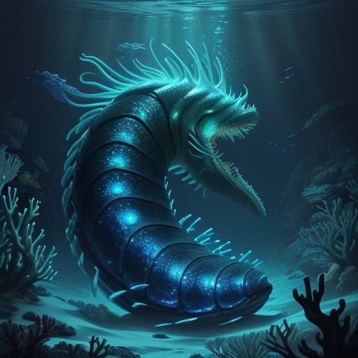 Glowing, Iridescent Deep-Sea Creature in Futuristic, H.R. Gi...