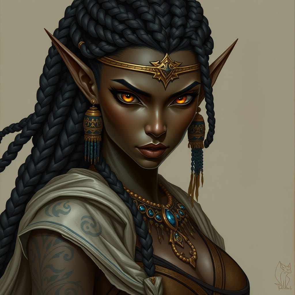 Mystical Elven Warrior in Mesopotamian Splendor