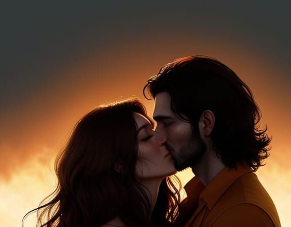 Surreal Silhouette of a Gentle Kiss