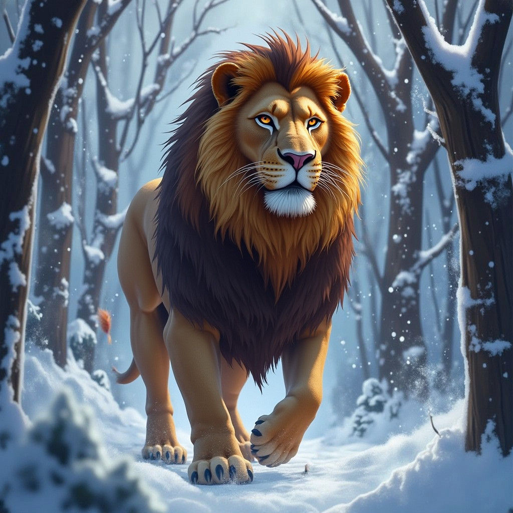 Lion in Snow: Detailed Matte Painting