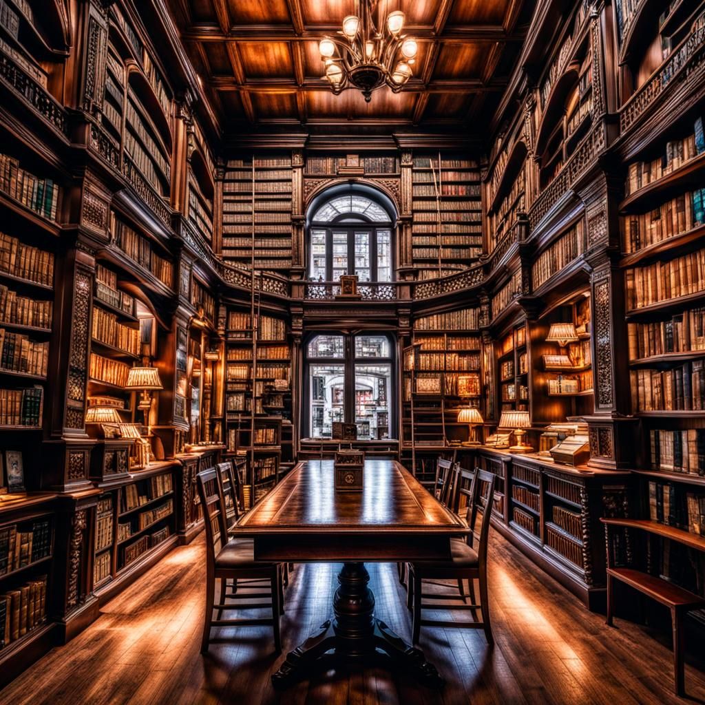 Hyperrealistic Library Interior in High Definition