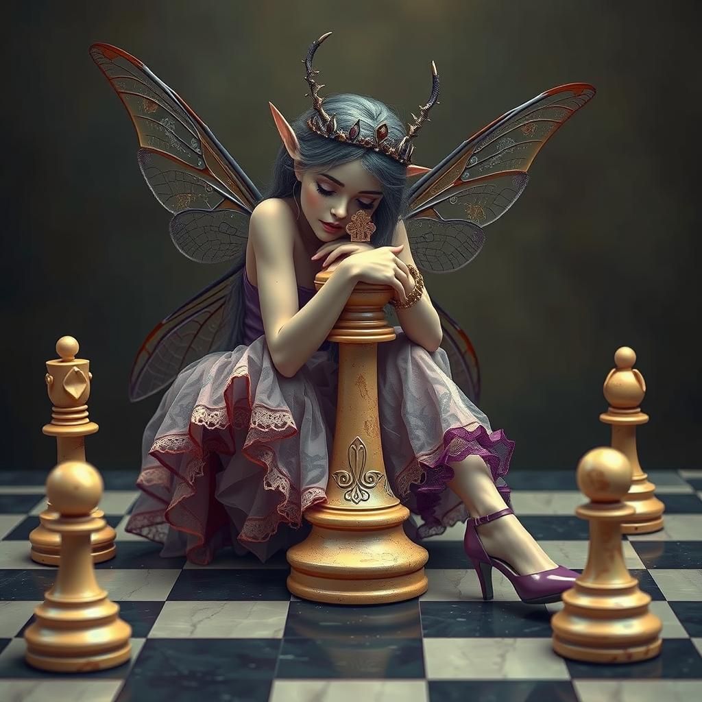 Faerie Princess Hugs King Chess Piece