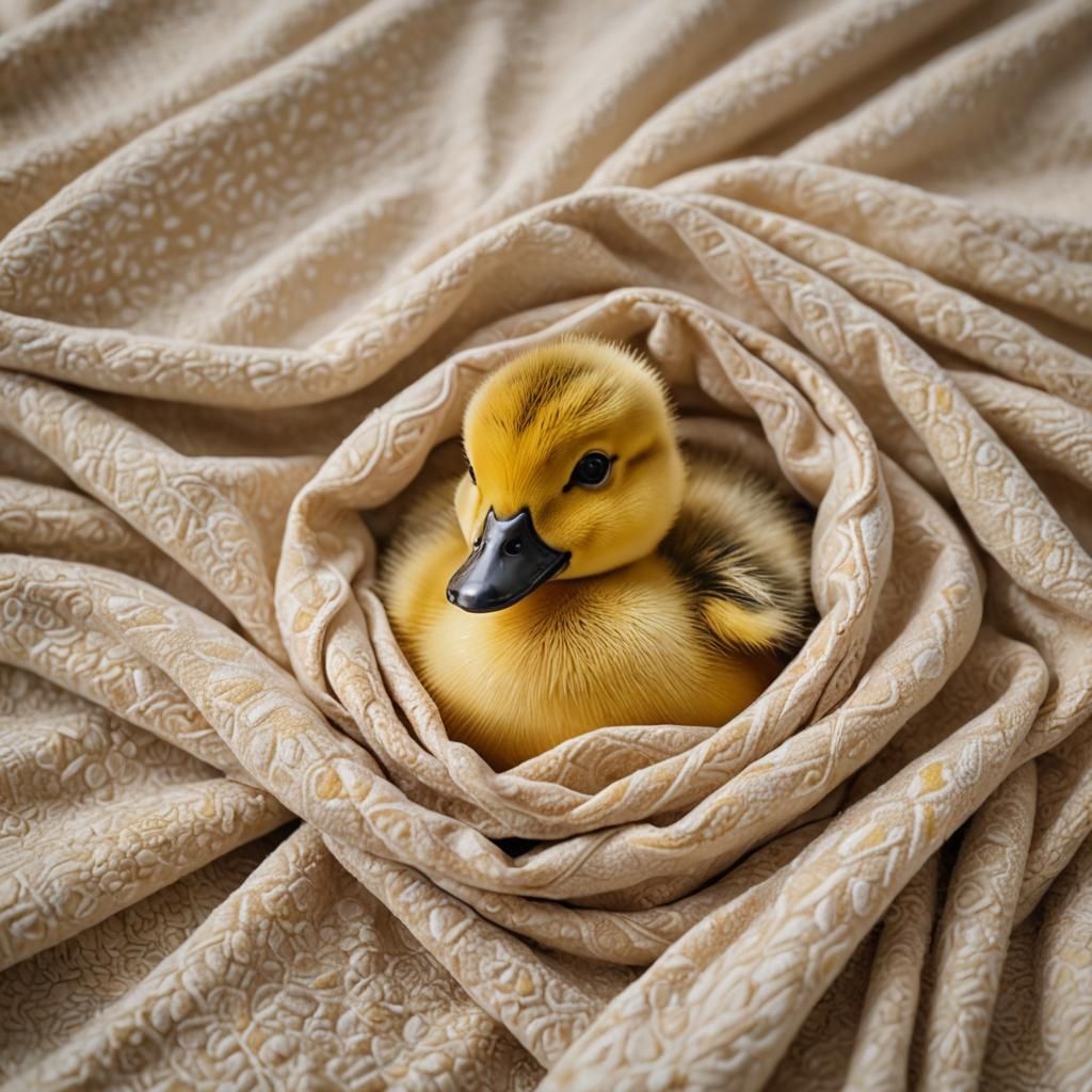 Adorable Duckling Snuggled in Blanket: Professional Photogra...