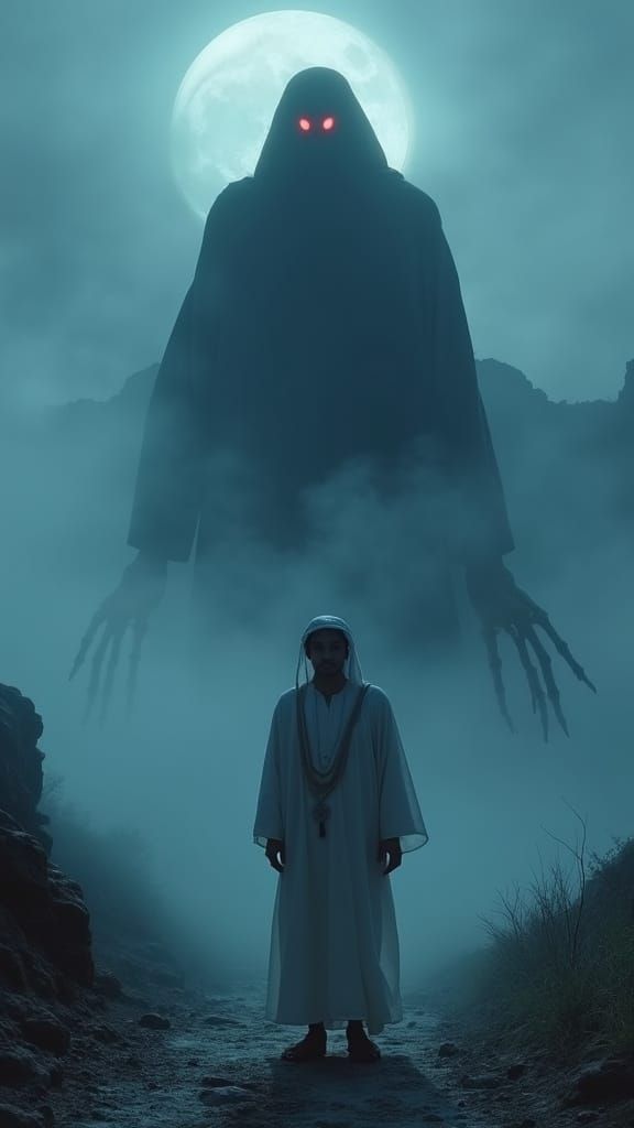 A Young Yemeni Man Faces Menace in a Foggy Mountain Night