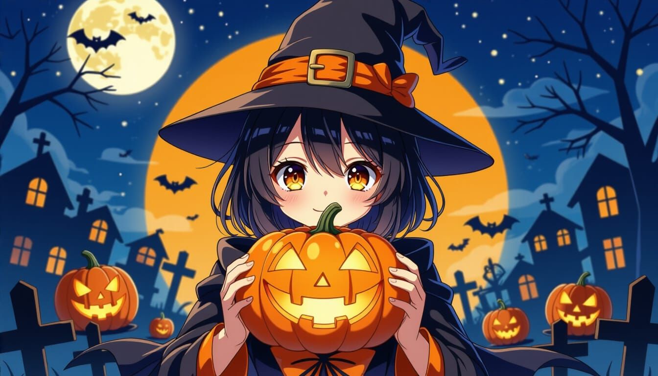 Spooky Pumpkin Character in Anime Style