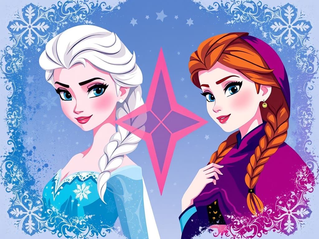 Vibrant Pop Art Portrait of Elsa and Anna in Frozen