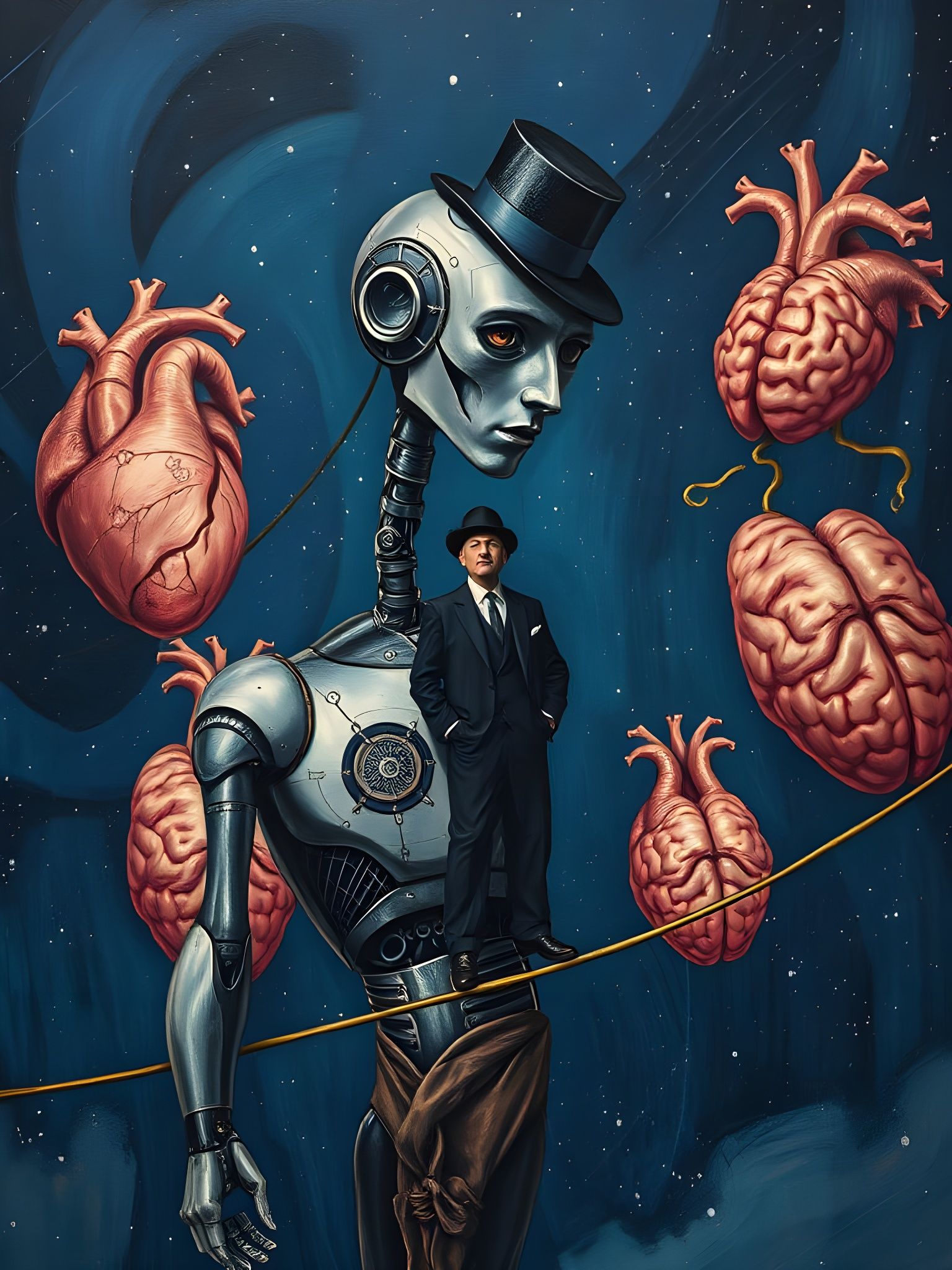 A Contemplative Robot in a Surreal Landscape