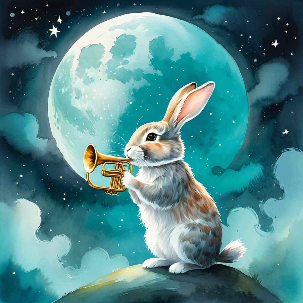 Rabbit plays the trumpet