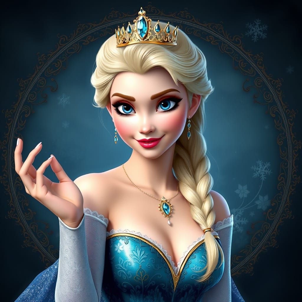 Sultry Elsa in Hyperrealistic Pin-Up Style