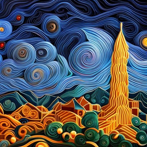 Quilled Starry Night: A 3D Paper Landscape