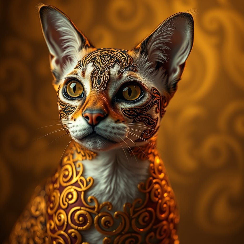 Luxurious Golden Cats in Dreamlike Fantasy