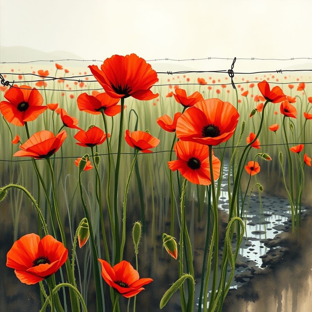 Poppies Swaying in Flanders Field, Watercolour Impressionism
