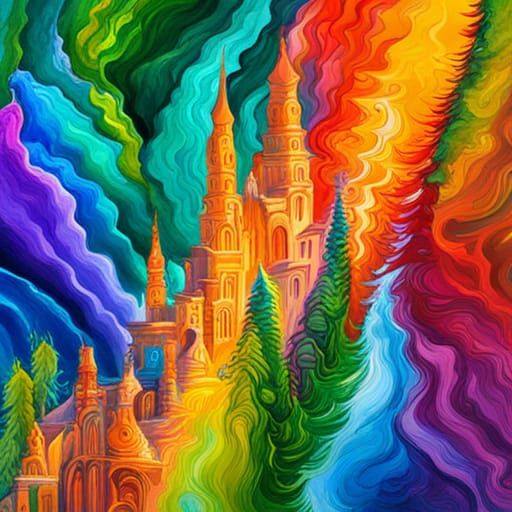 Rainbow Fractal in Gouache and Watercolor Style