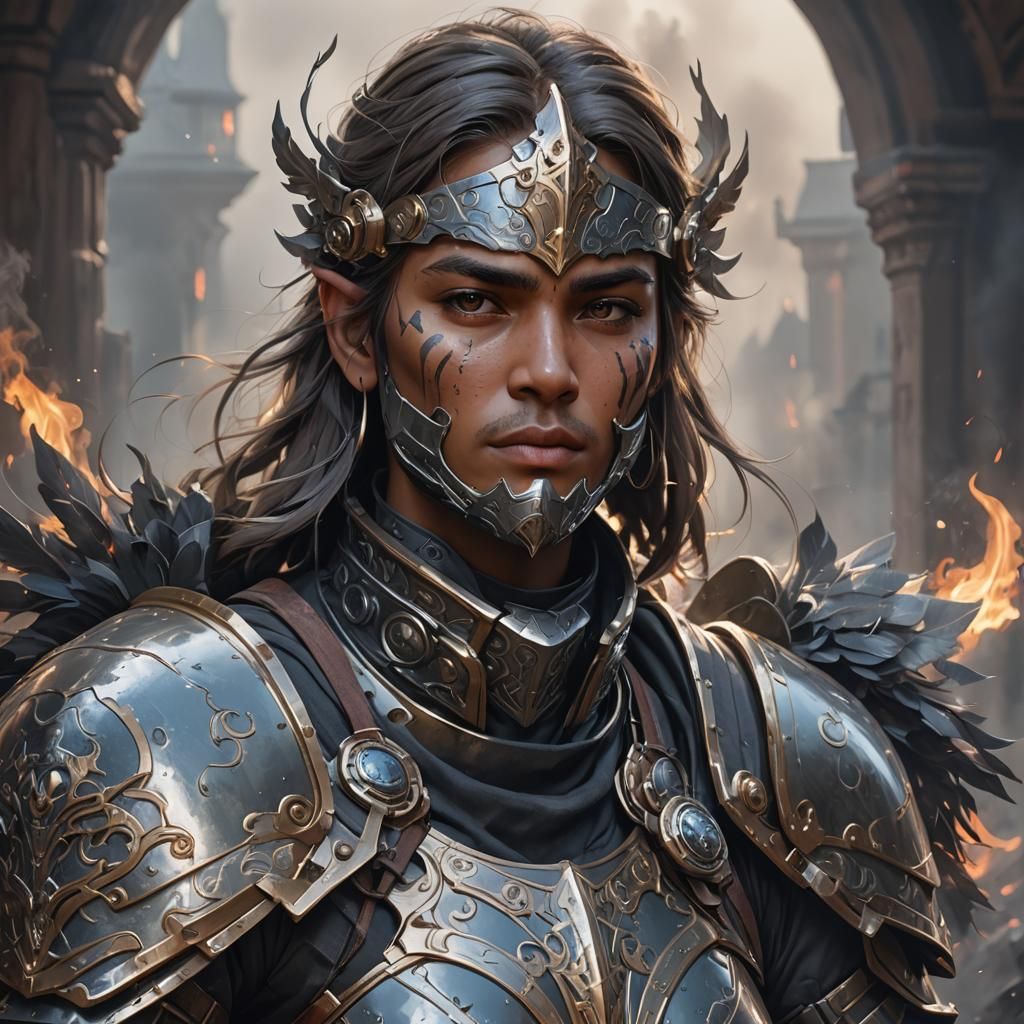 Aztec Warrior in Smoke Armor Portrait