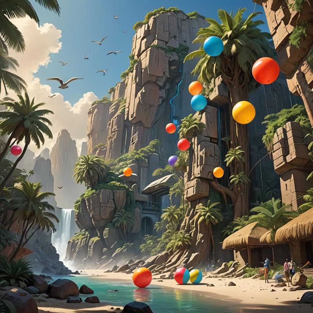 Exotic Beachside Zoo in a Fantasy Matte Painting