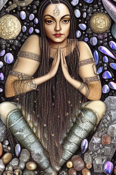 Goddess Among Pyrite Crystals: Photorealistic Portrait