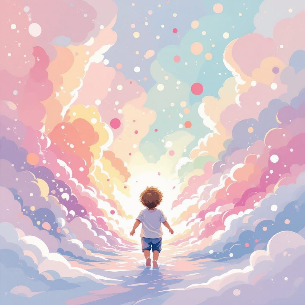 Child Emerges from Pastel Watercolor Explosion