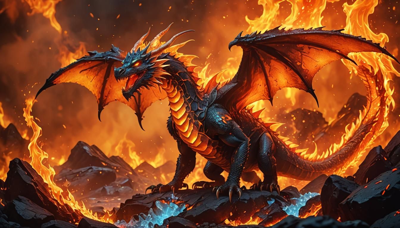 Vicious Fire Dragon Roaring in Fiery Digital Art