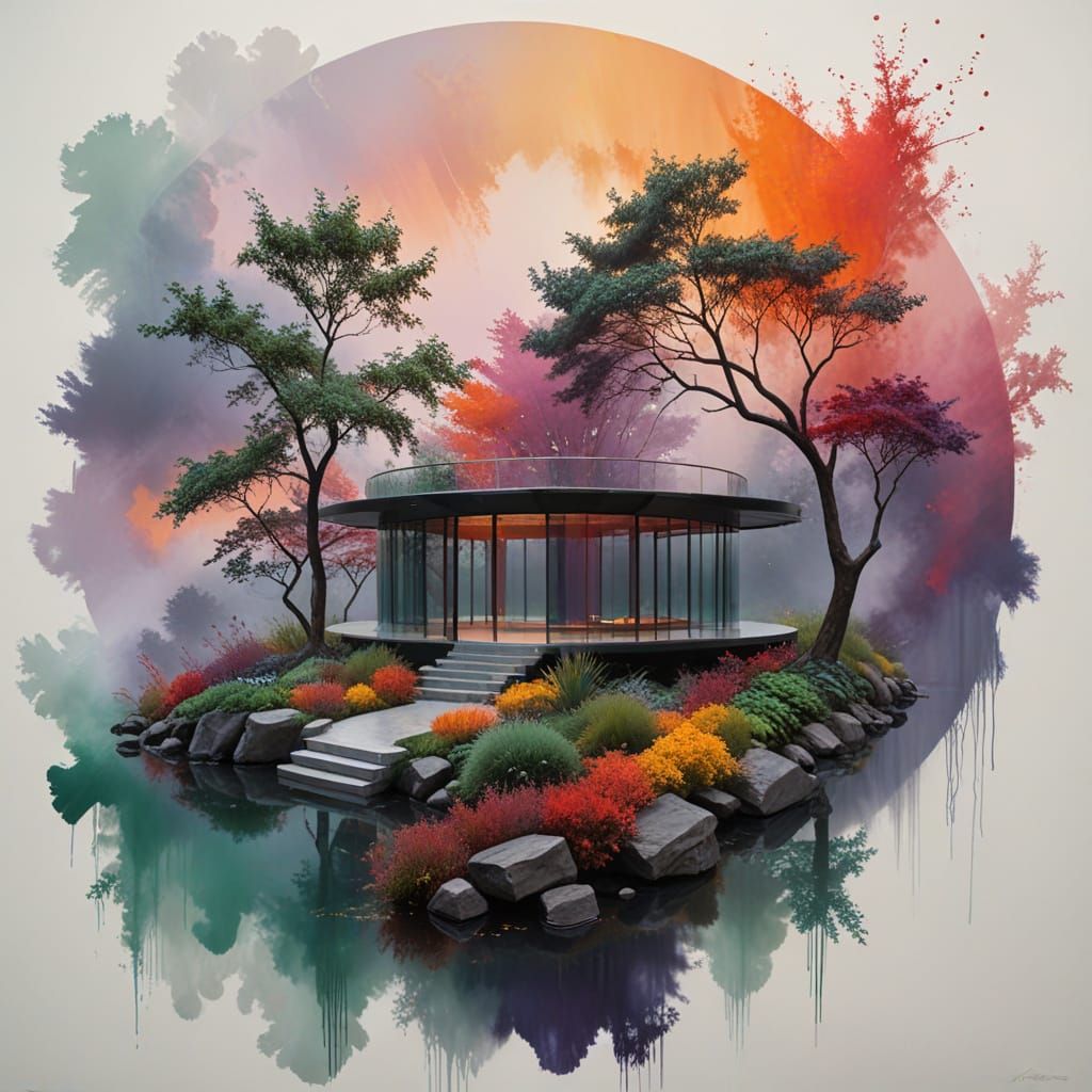 Serenely Modern Pavilion Amidst Rainy Season's Gentle Hues