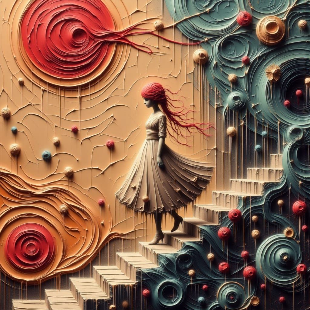 Psychedelic Pyramid Staircase with Blue-Eyed Woman