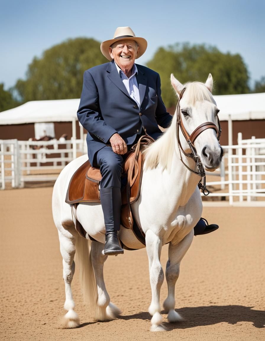 Jovial Elderly Man on Pinto Show Horse