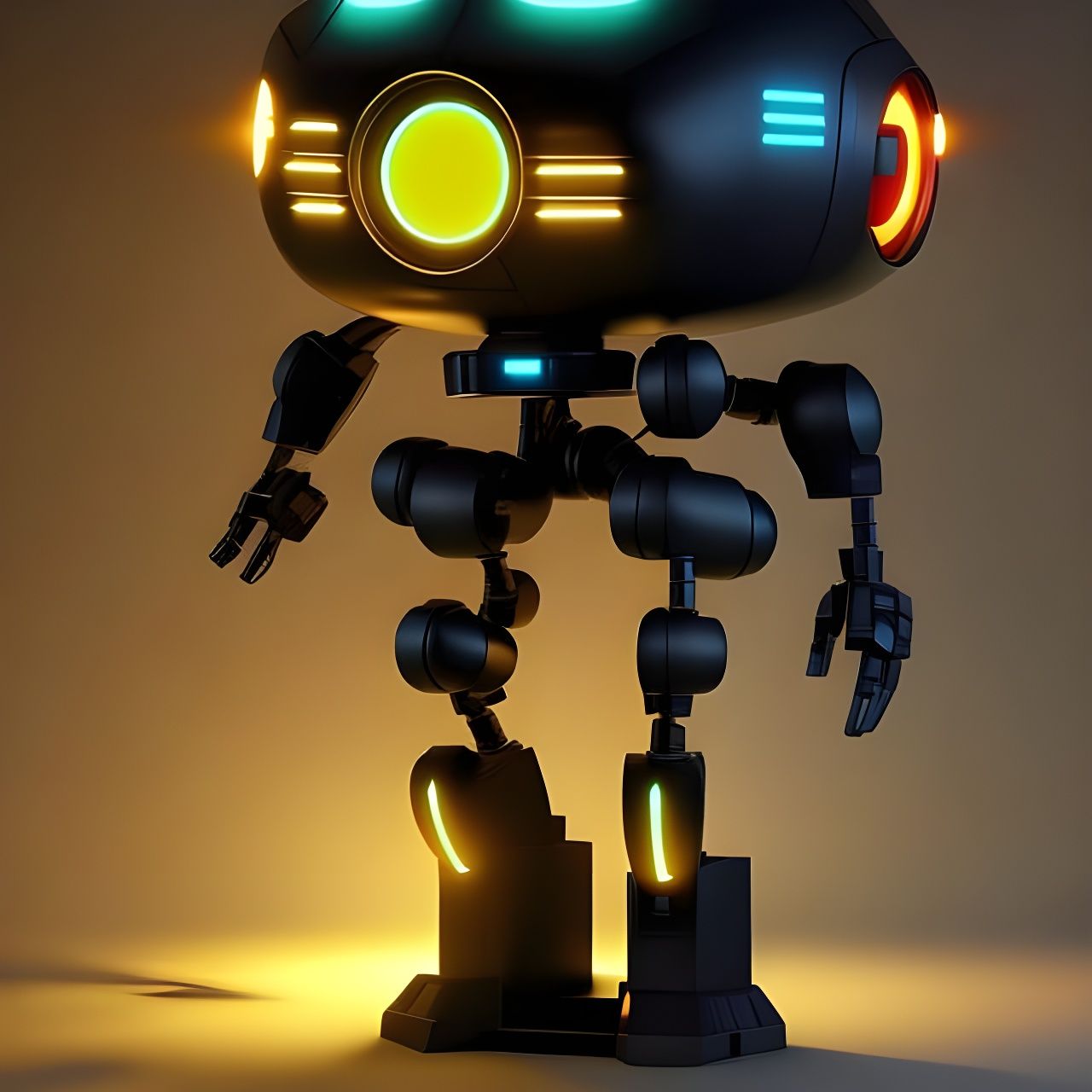 Robot with Glowing Eyes in Cartoon Style
