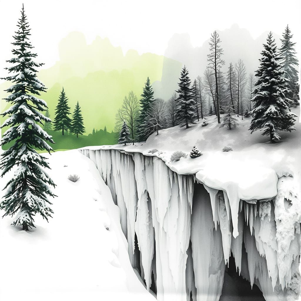 Surreal Double Exposure Watercolor Summer vs Winter Landscap...