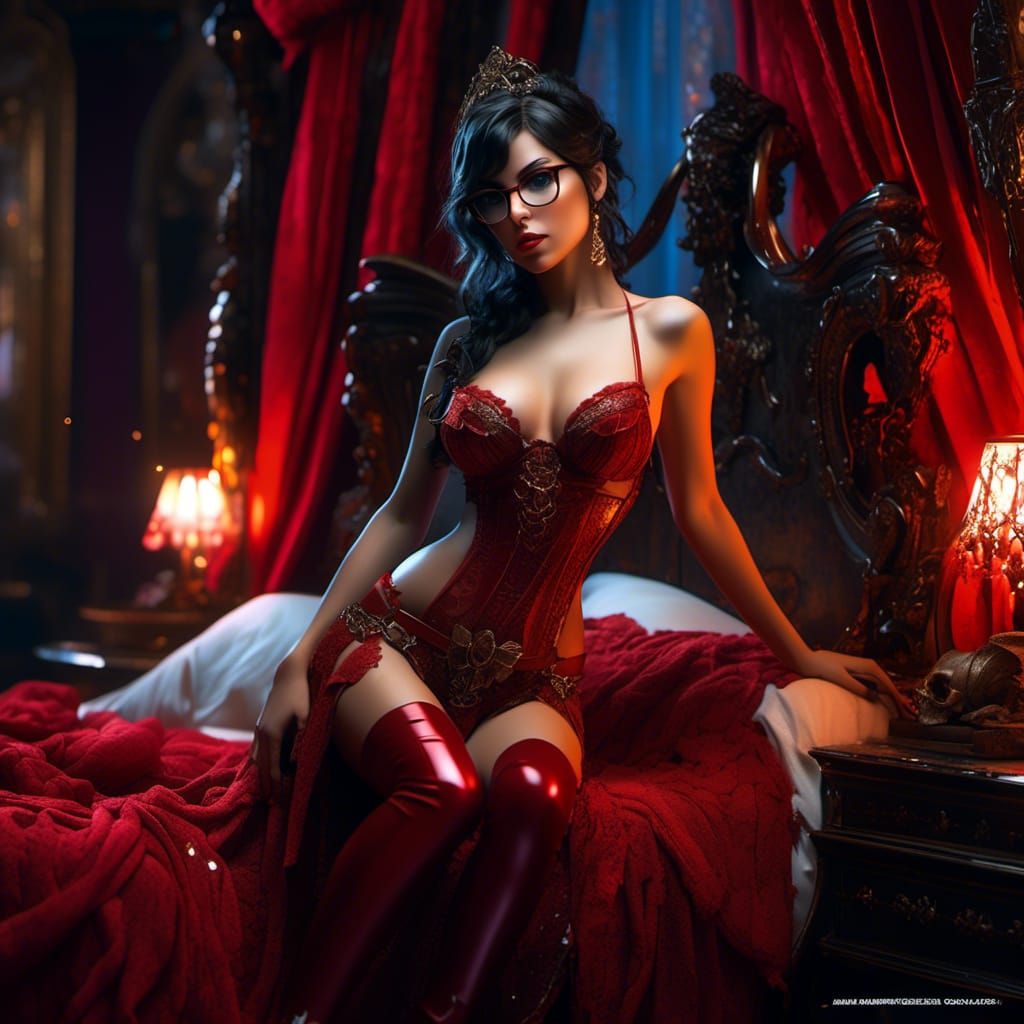 Beautiful French Pixie in Red Lace Lingerie