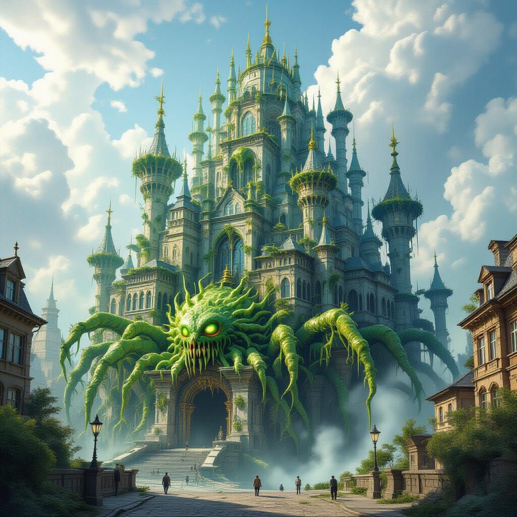 Colossal Fungal Megastructure Throne of Spores in a City