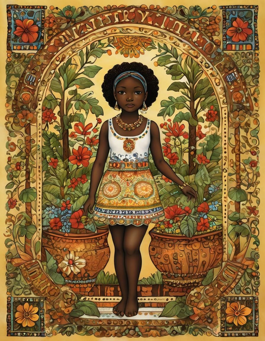 Melanin Portrait in Mary Engelbreit Style