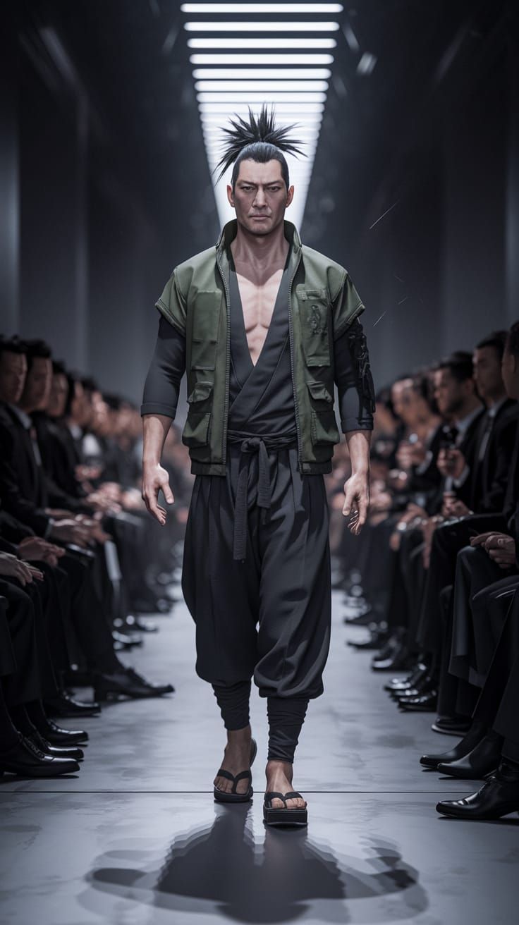 Shikamaru Nara on Runway, Hyper-Realistic Digital Art