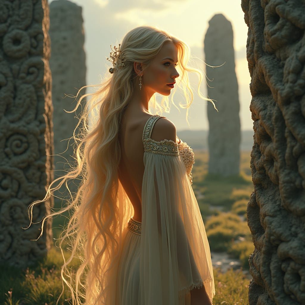Celtic Priestess in Ancient Stone Circle