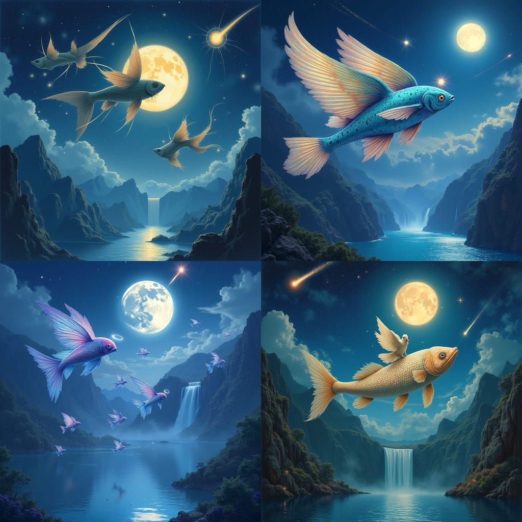 Celestial Angel Fish Soar in a Mystical Night Sky