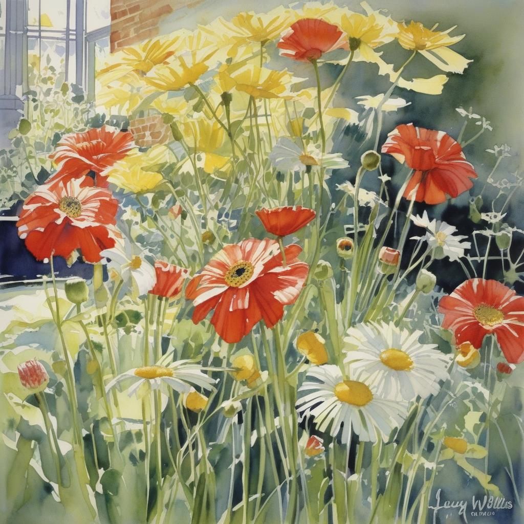 Watercolor Meadow Landscape in Impressionist Style