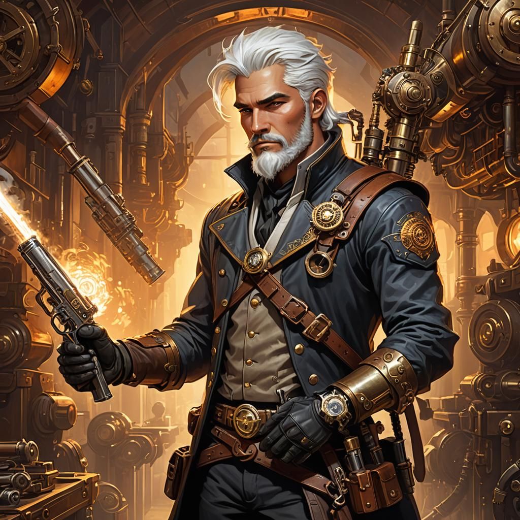 Steampunk Bounty Hunter Unveiled: Intricate Gears and Golden...