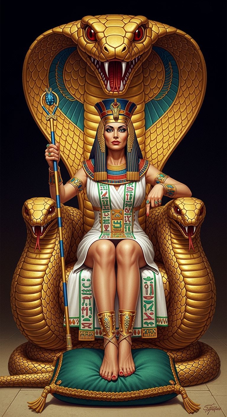 Egyptian Queen on Golden Cobra Throne as Fantasy Art
