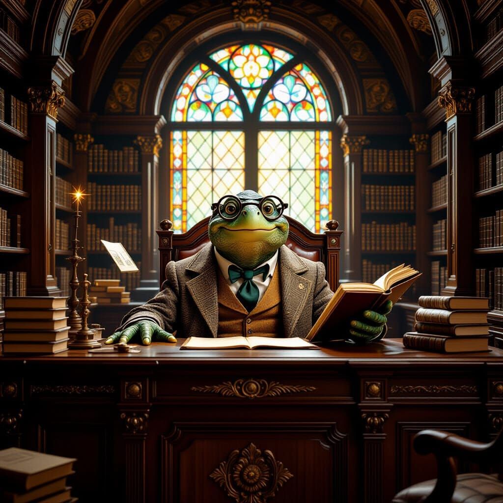 Anthropomorphic Turtle Scholar in Fantasy Art Style
