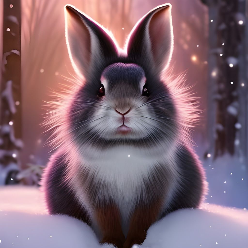 Rabbit Sipping Tea in Snowy Garden, Cel-Shaded Style