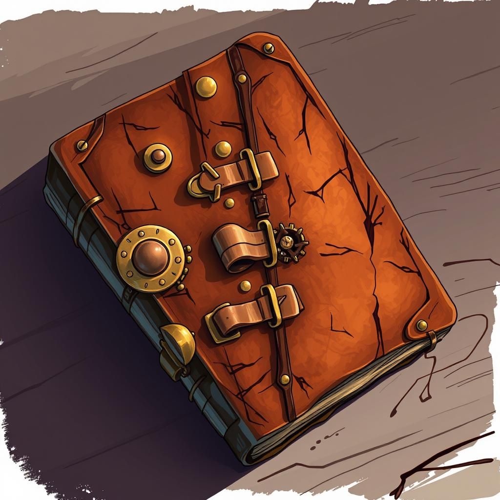 A steampunk old leather bound book covered in claw marks