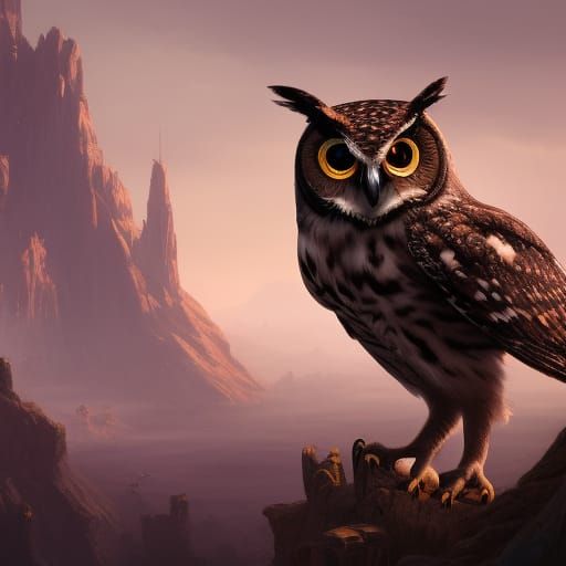 Fantastical Owl Matte Painting in Deep Color