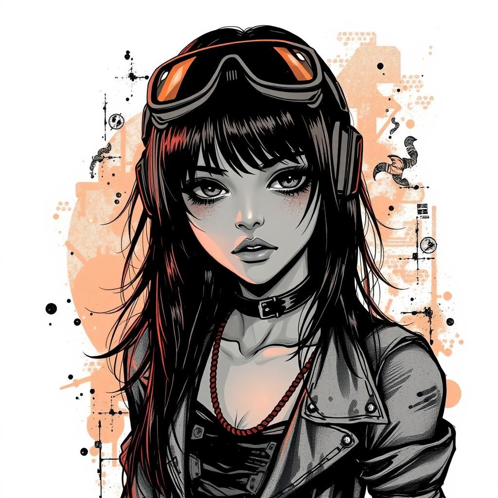 Cyberpunk Girl in Ink and Charcoal Theme