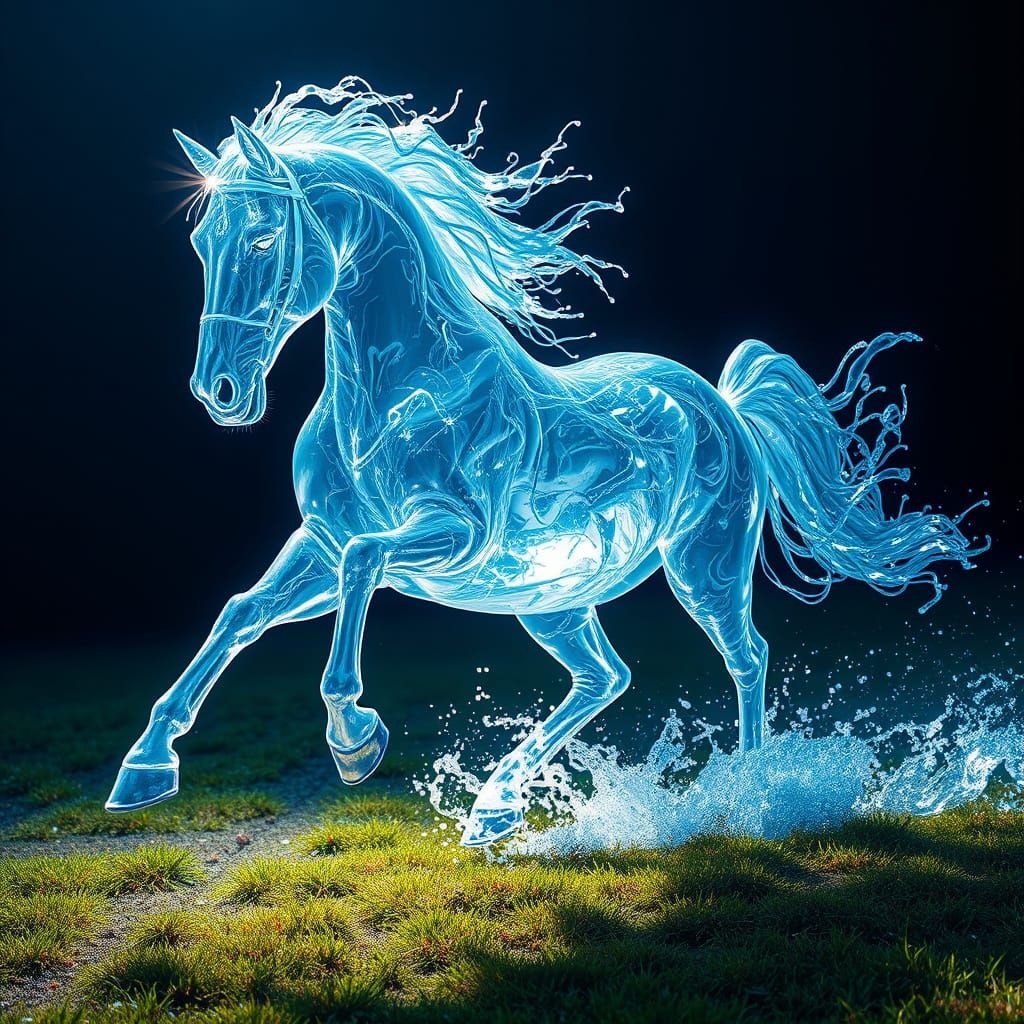 Semi-Transparent Water Horse Gallops in Surreal Digital Pain...