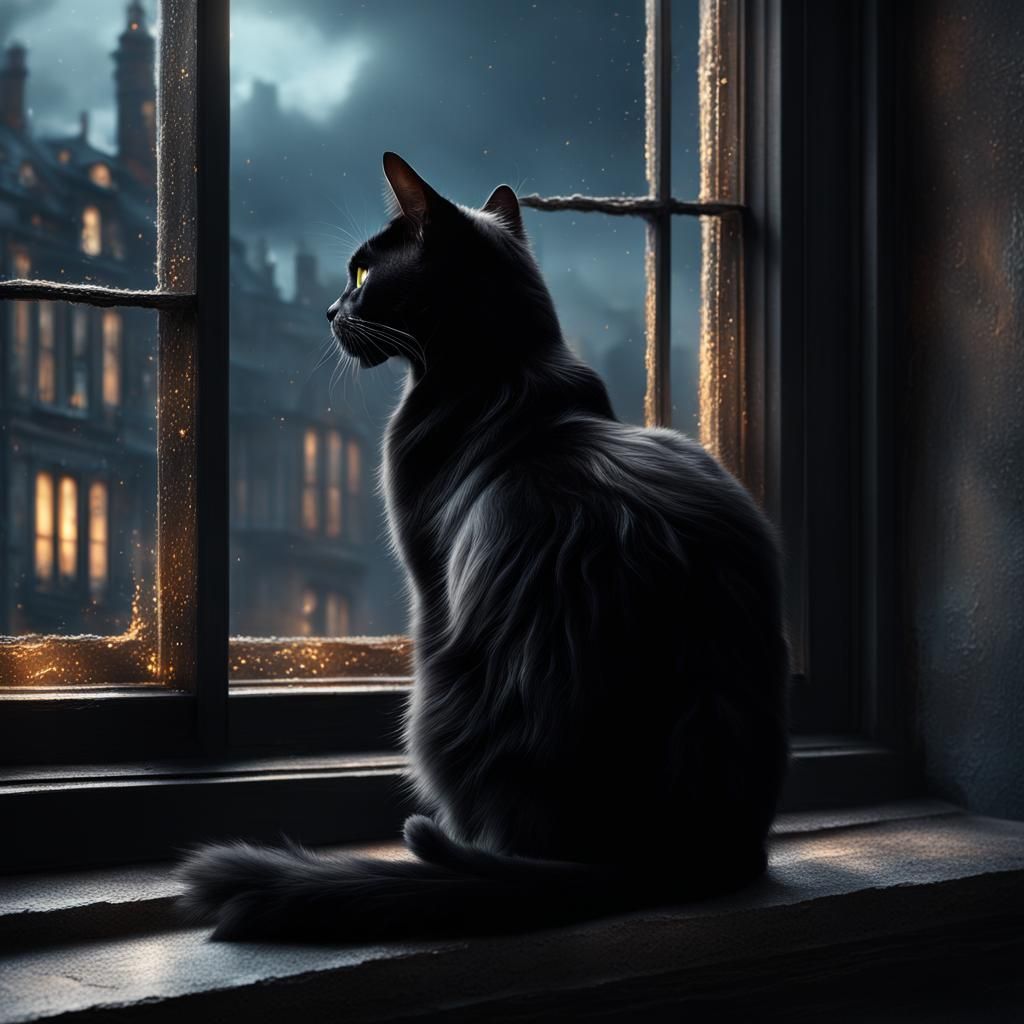 Black Cat Watching the World, Digital Matte Painting
