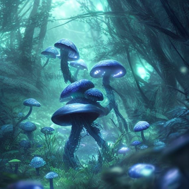 Bioluminescent Mushrooms in a Magical Forest