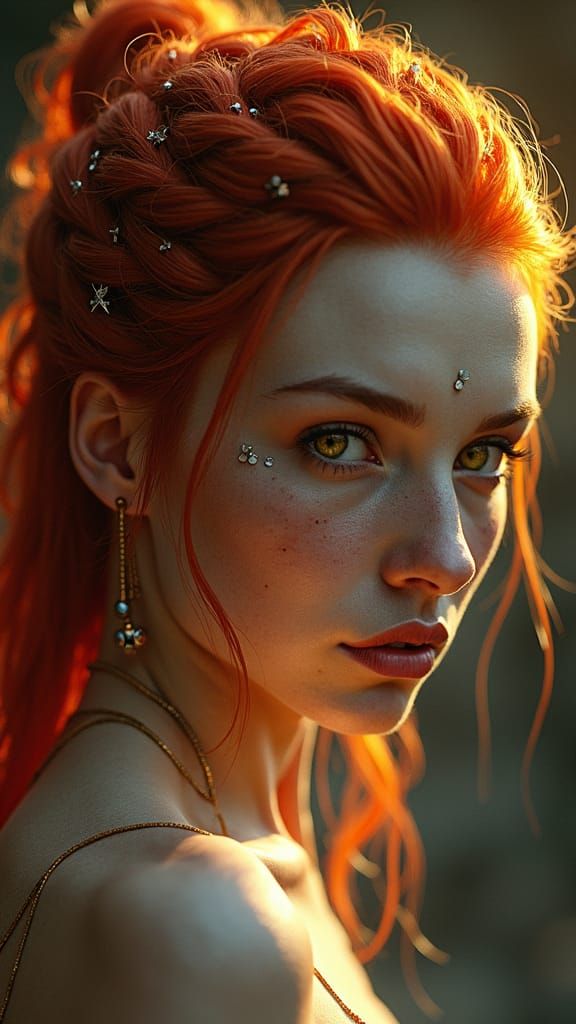 Stunning Woman with Red Hair and Star Scars