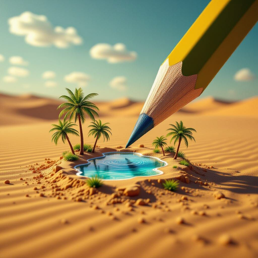 Pencil Tip Becomes Realistic Desert Oasis