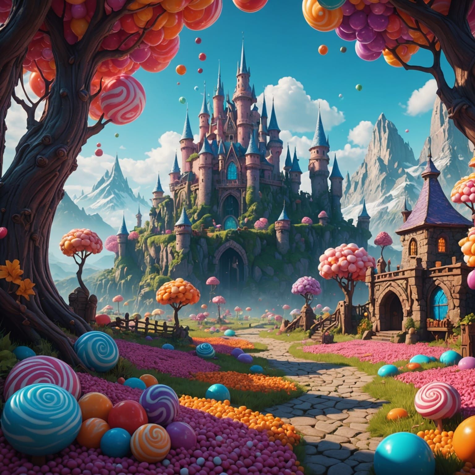 Fantasy Candy Realm: Detailed Matte Painting