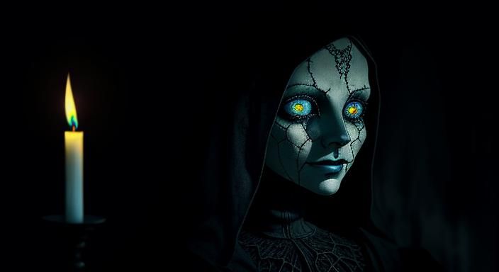 Eerie Art Deco Doll with Glowing Eyes