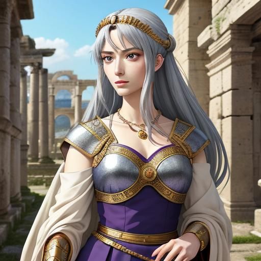 Anime-Style Roman Woman in Ancient City