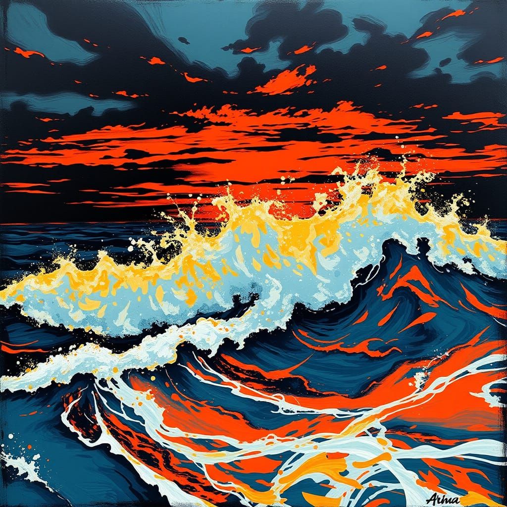 Vibrant Dusk Seascape with Bold Brushstrokes and Expressive ...